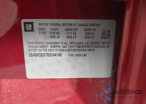 2016 Buick Regal Turbo z USA, uszkodzony, nr VIN 2G4GK5EX7G9144149